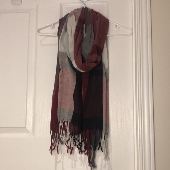 Plaid Scarf - Red, Black, Grey, White - Picture 3 of 3